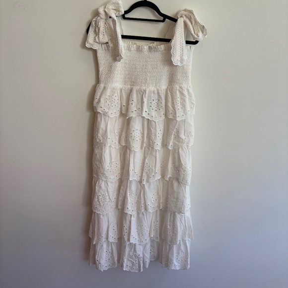 Farm Rio Tiered Broderie Anglaise Cotton Midi Dress White Eyelet XL feminine new - Picture 9 of 15